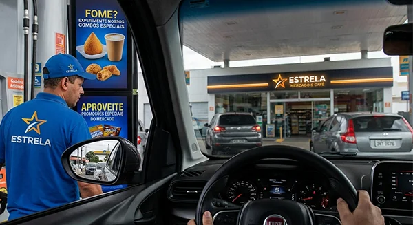 Motorista abastecendo o carro na pista do posto